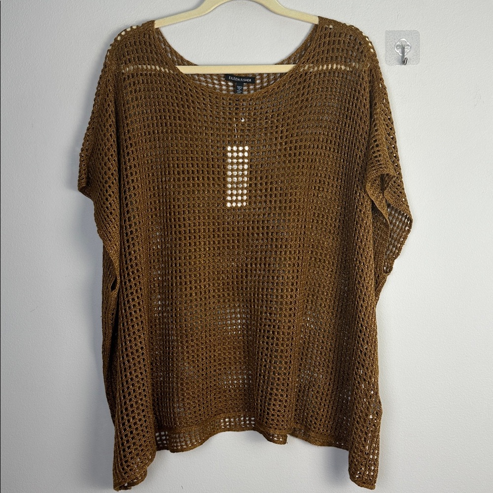 NEW Eileen Fisher Organic Linen Delave Bateau Neck Top 2X Boxy Fit Short Length - Picture 2 of 16